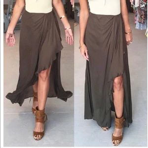 LAST CALL-Flowing, olive green layered skirt NWOT